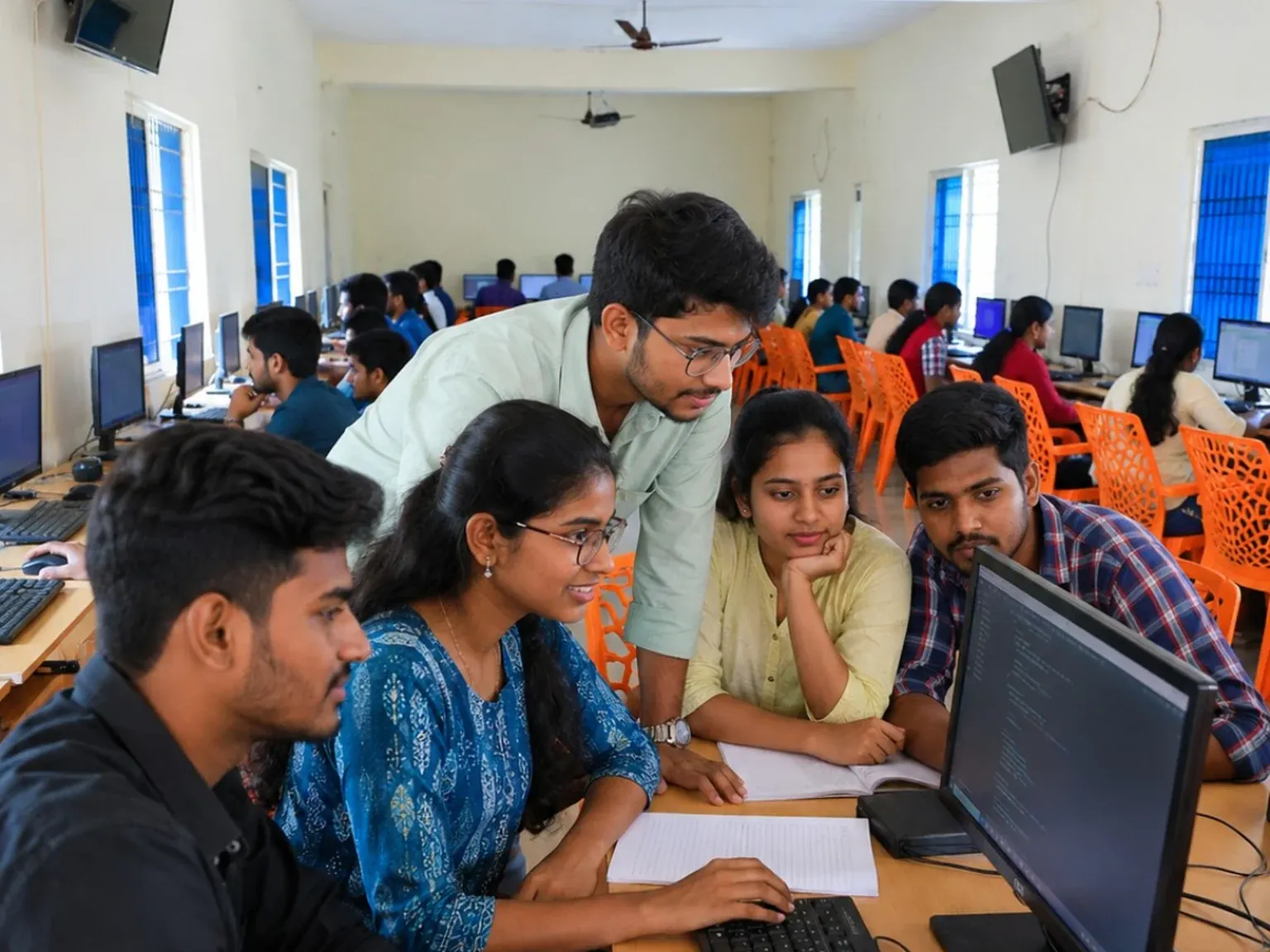 BCA students practising programming in the Blue Moon Degree College computer lab