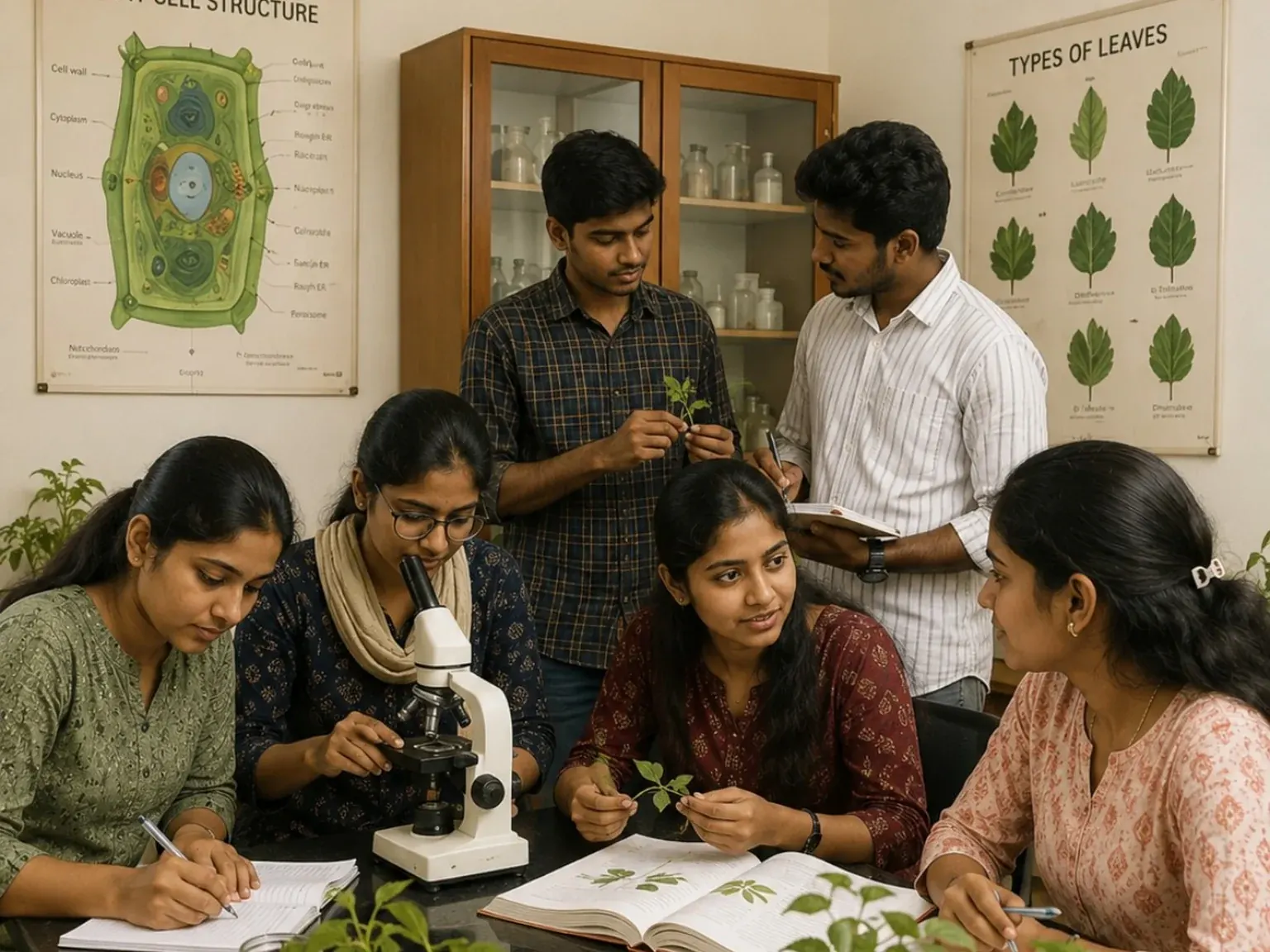 B.Sc Botany students studying plant science in the laboratory