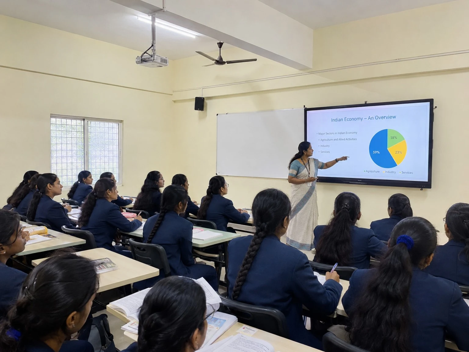 Smart digital classroom with screen and projector