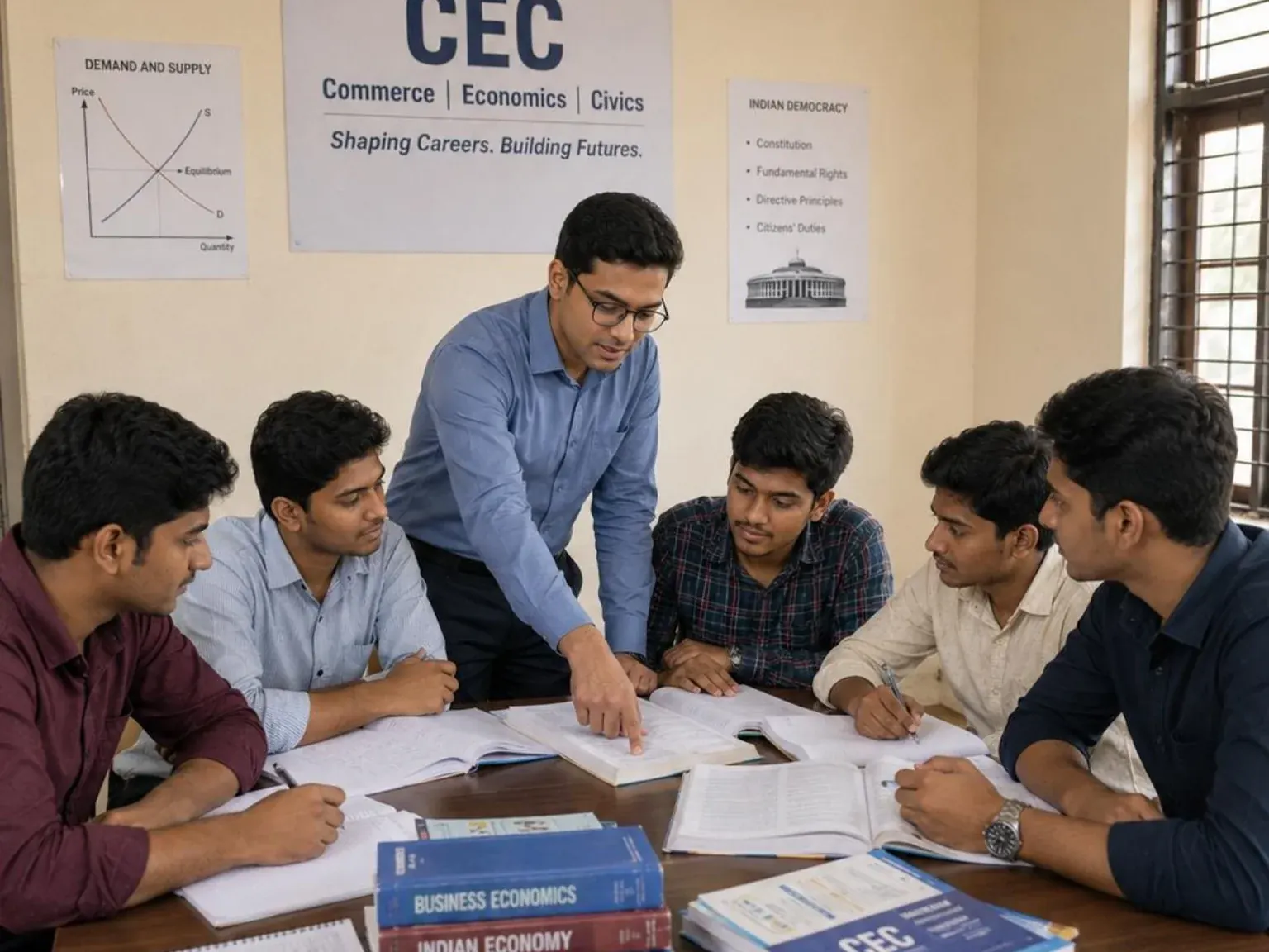 CEC boys section commerce and civics mentoring with male faculty at Blue Moon Junior College