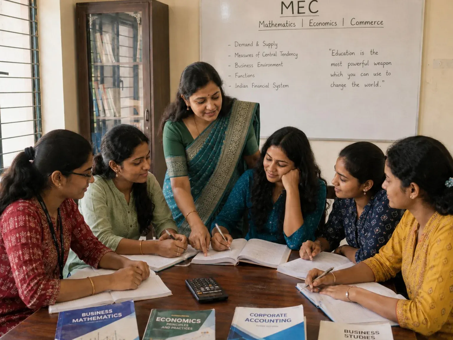 MEC girls section mathematics economics and commerce mentoring with female faculty at Blue Moon Junior College
