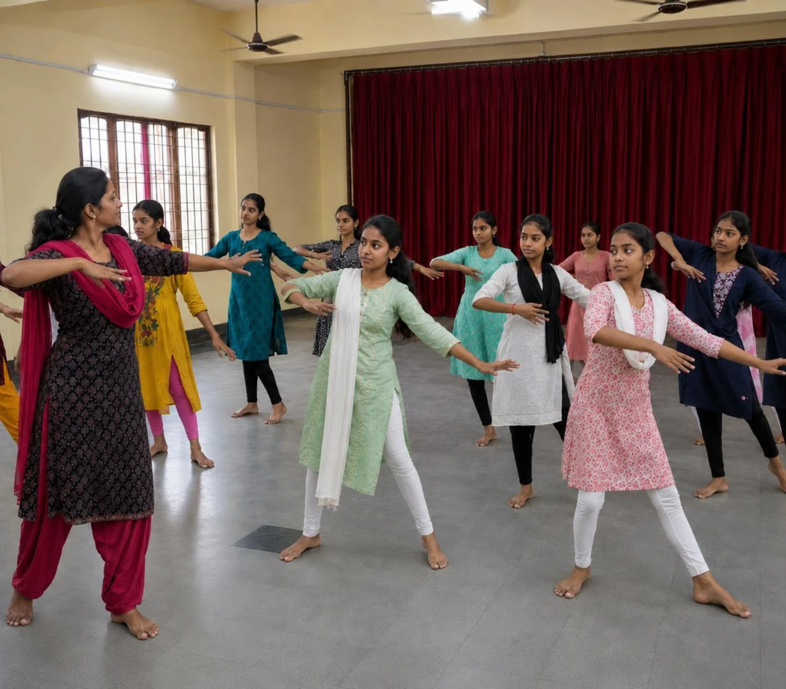 School dance practice with teacher guidance at Blue Moon