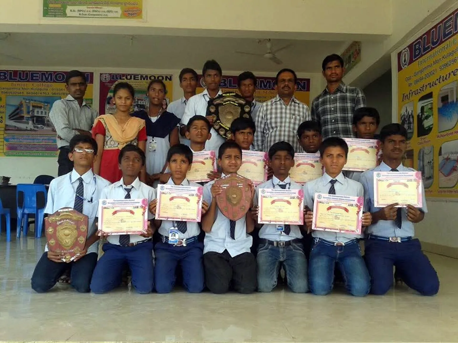 Blue Moon students with shields and certificates for Zonal Level Winners